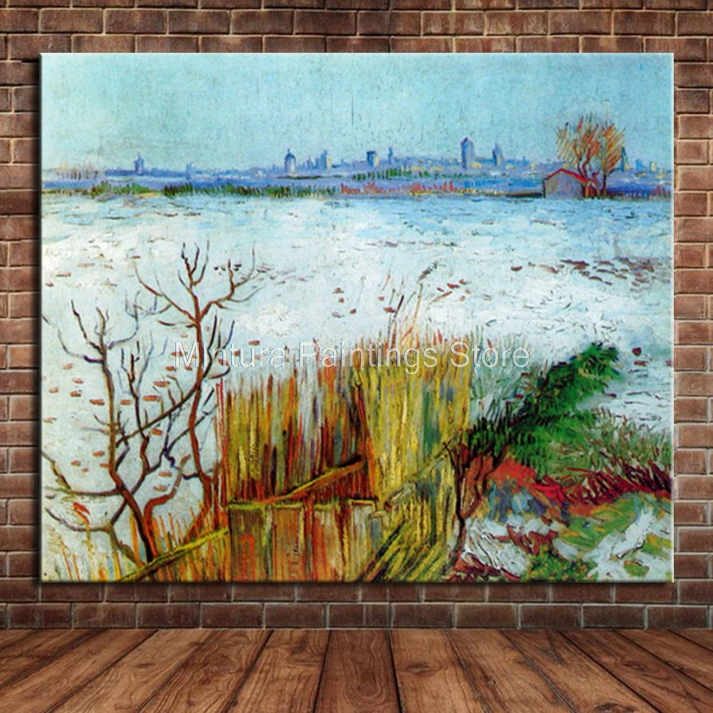 Hand-Painted Snowy Landscape With Arles In The Background Of Vincent Van Gogh Reproduction Oil Painting On Canvas,For,Home Decor