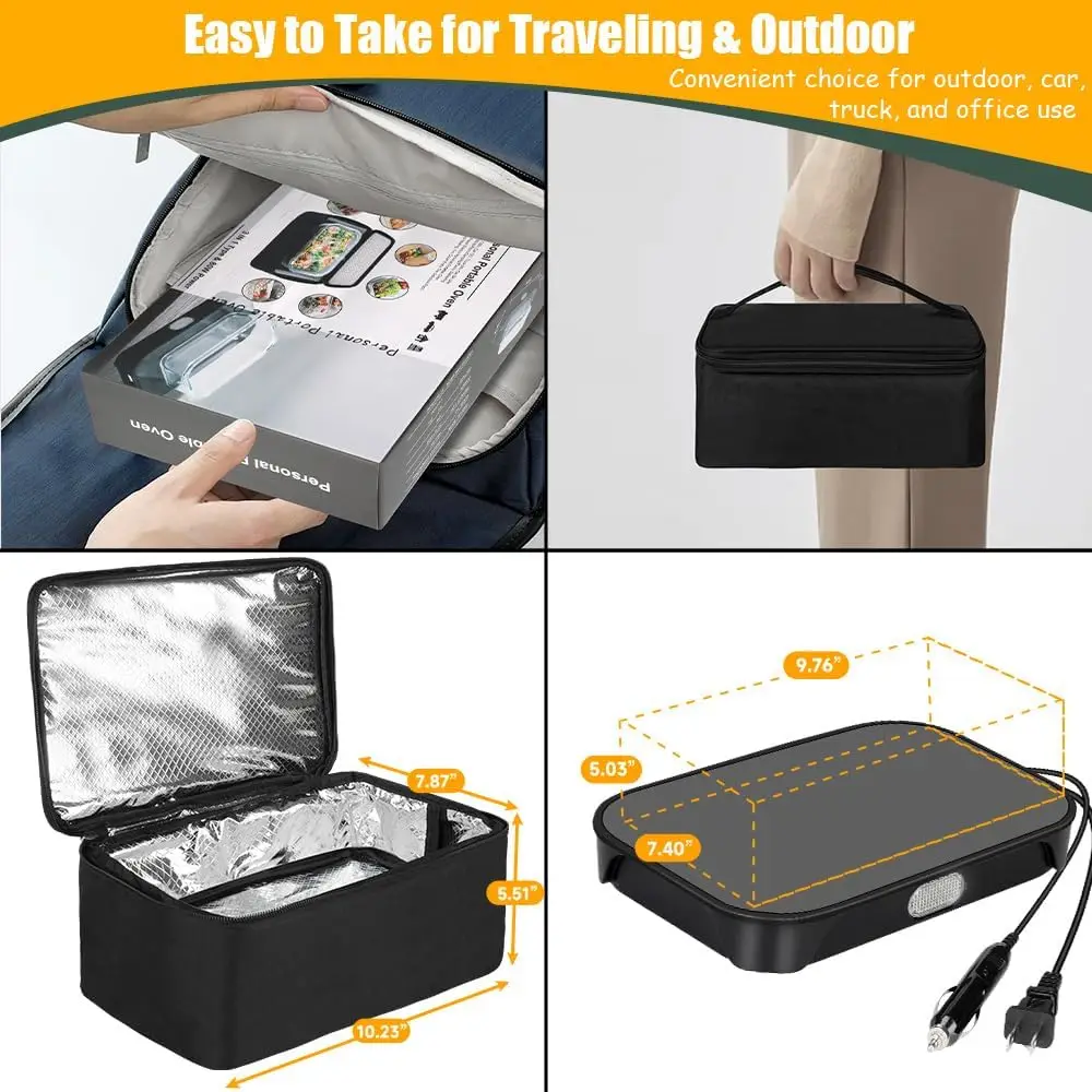 سخان طعام محمول 100 وات، سخان صندوق غداء كهربائي 12 فولت/24 فولت/110 فولت، فرن شخصي 3 في 1 للسيارة والمنزل والسفر #6