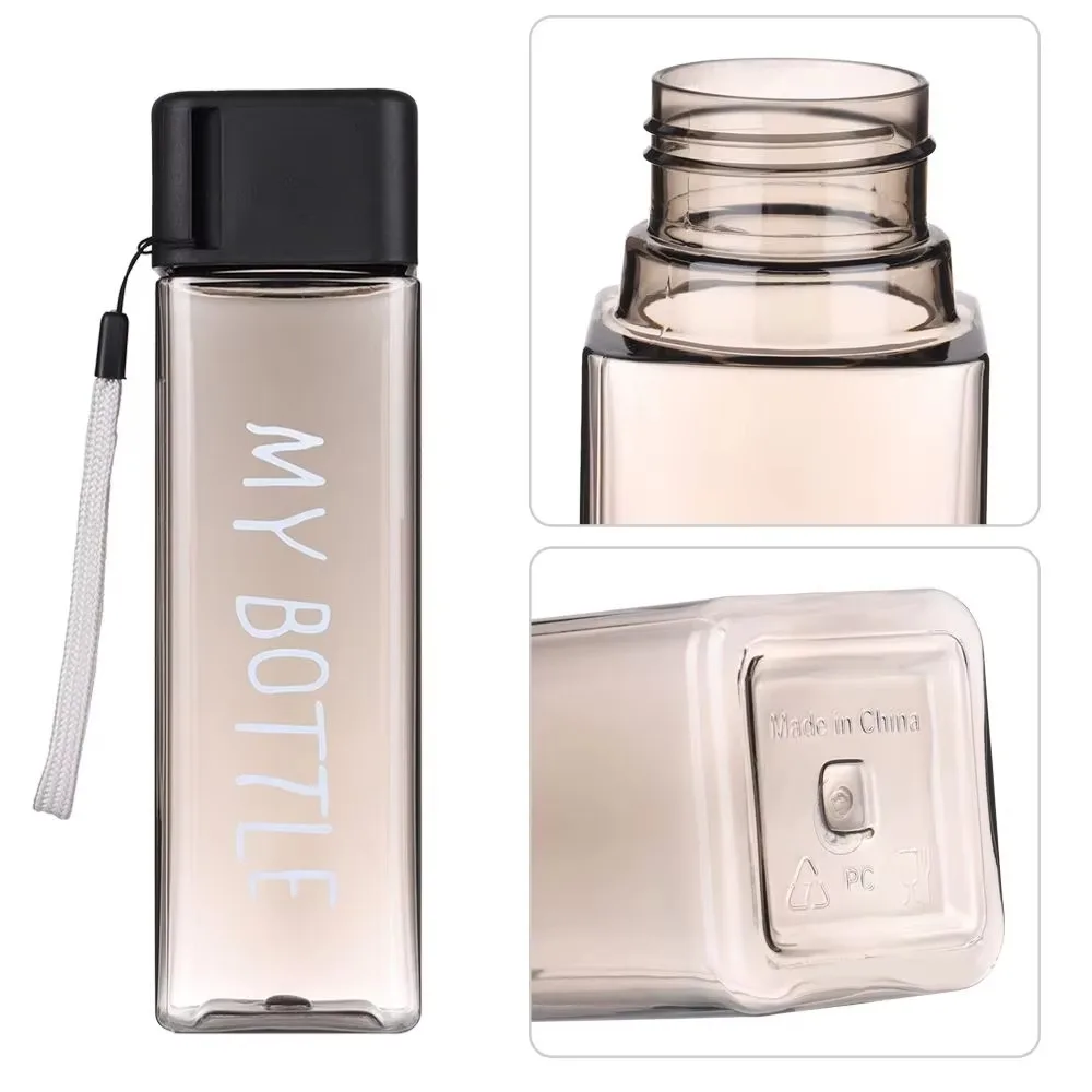 

1-2pc 500ml Simple Clear Square Drinking Water Cup Suitable for Outdoor Sports Gym Plastic Portable Water Bottle with Hand Strap