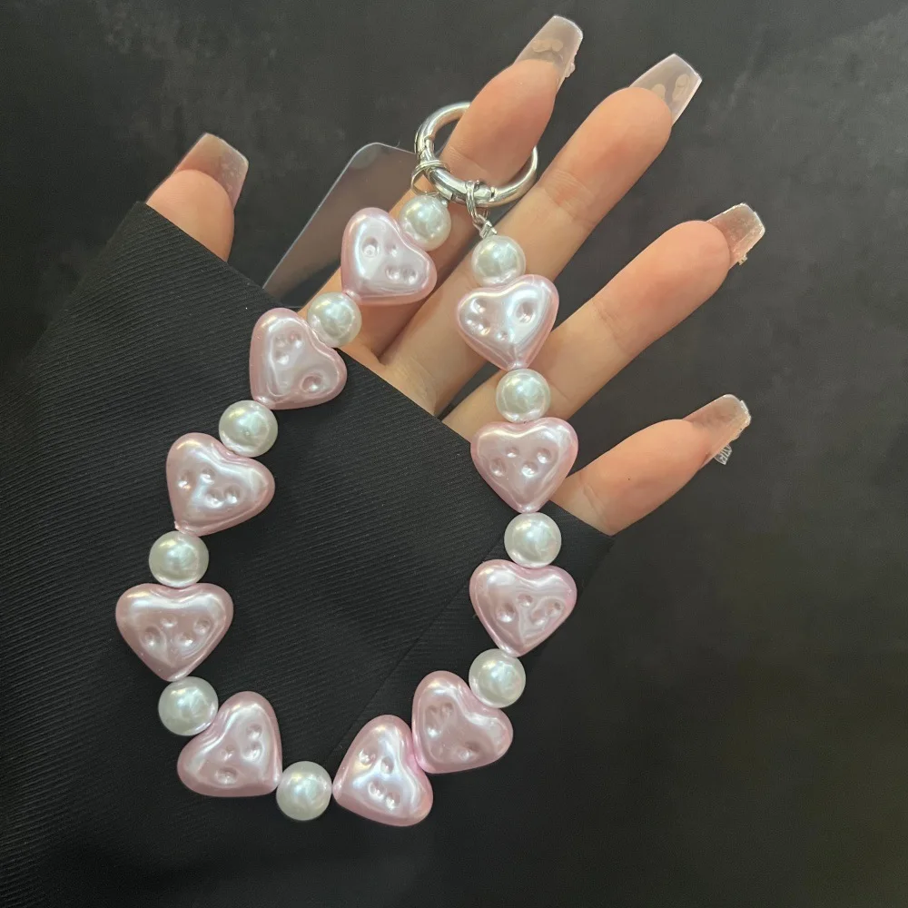 

Персонализированные креативные пластиковые жемчужные бусины с любовью, ручная цепочка на запястье, короткая подвесная веревка с зажимом для чехла для телефона, подвеска для сумки для ключей от автомобиля