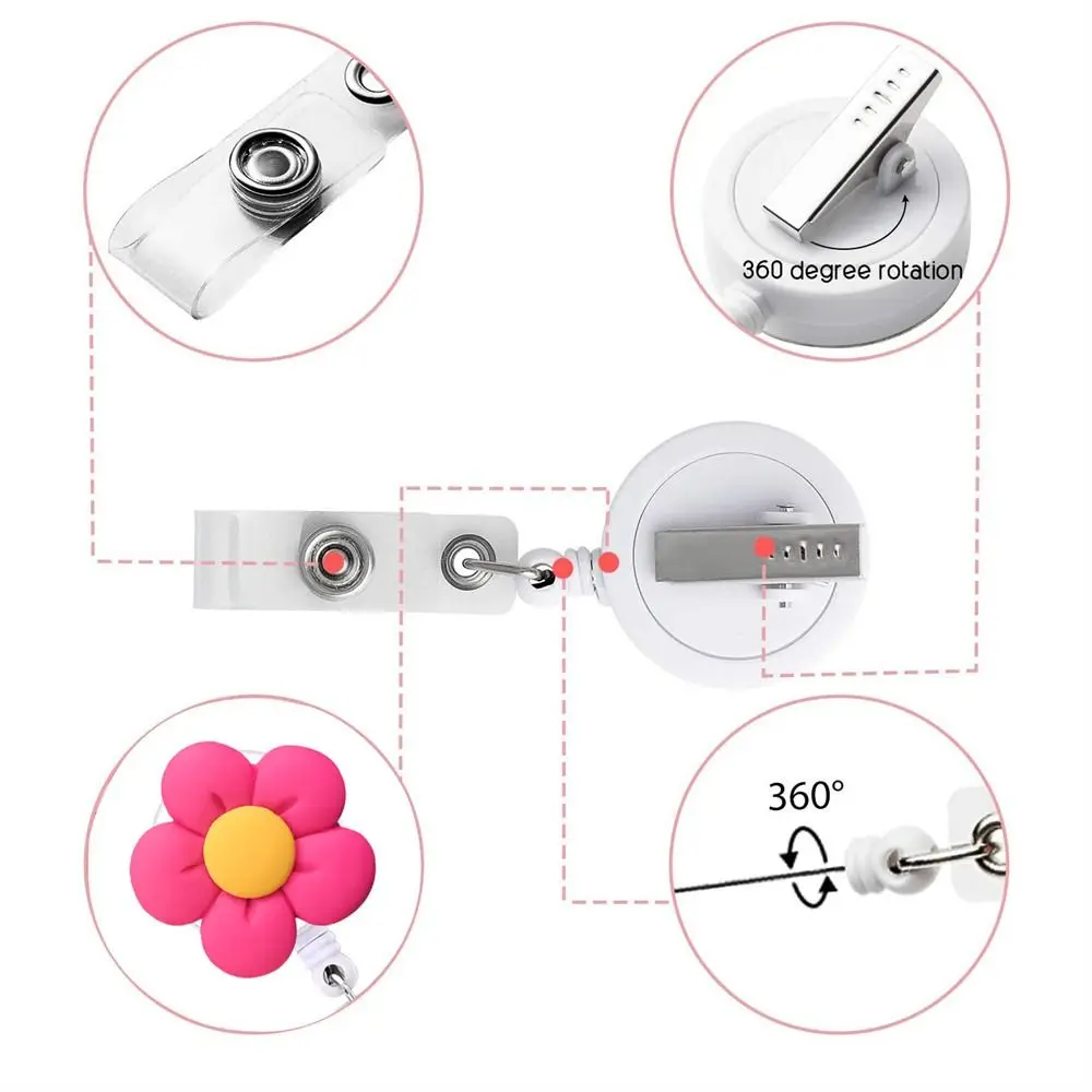 Office Cute Chest Card Work Card Clip Students Flower Retractable Badge Reel Nurse Badge Holder Name Card Holder ID Card Clips