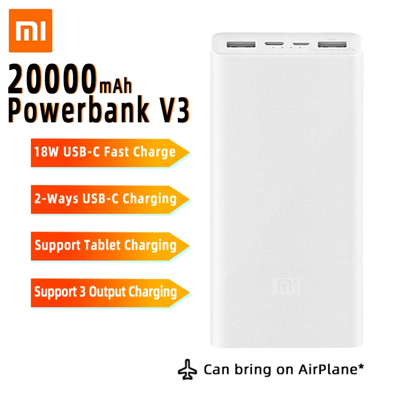 20000mAh Xiaomi PLM18ZM Power bank 3 Portable Dual Way Fast Charging PD18W Mi Powerbank 20000 mAh External Battery for iPhone 15