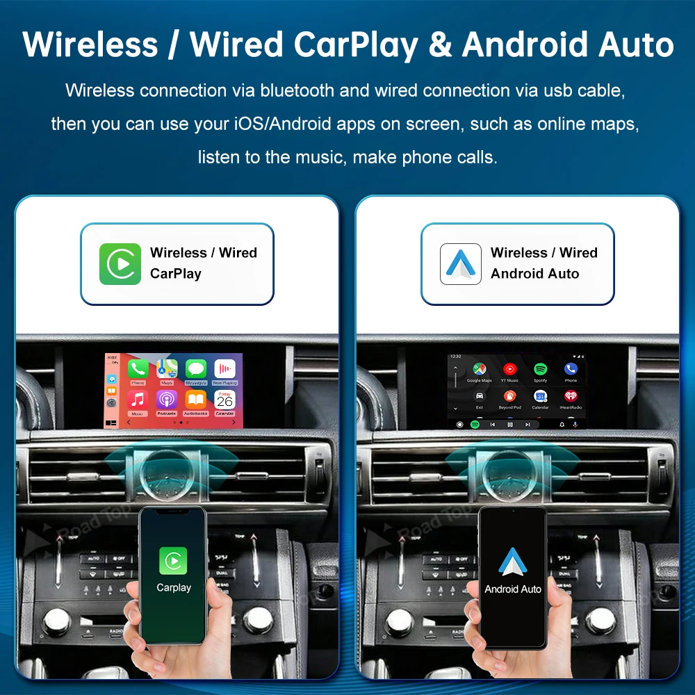 Modul CarPlay Nirkabel RoadTop untuk Lexus IS 350 2014-2019 dengan Fungsi Navigasi Putar Mobil AirPlay Mirror Link Otomatis Android