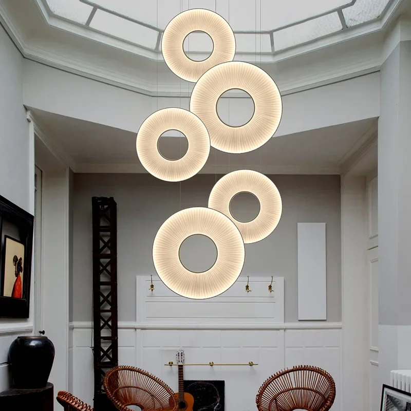 

Modern Design Home Decoration Salon Pendant Lamp Iron Round Ring Fabric Art Led Lights Living Room Dining Bedroom Chandeliers