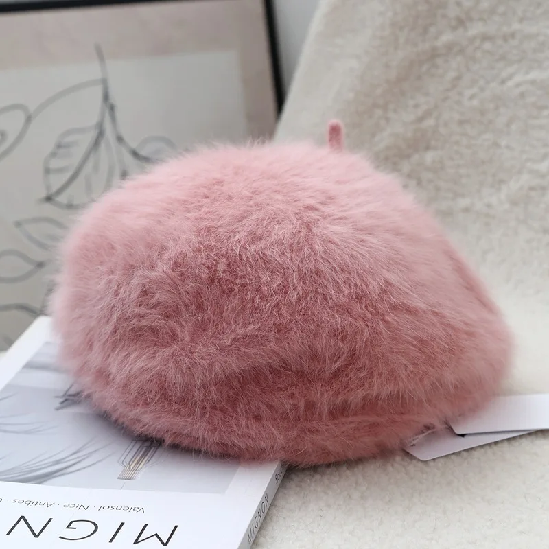 Japan-style Small Fresh Rabbit Fur Beret for Women Simple and