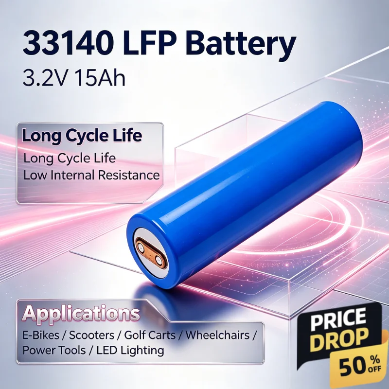 33140 LiFePO4 Battery 3.2V 15Ah Lithium Iron Phosphate Cell Long Cycle Life for E‑Bike Scooter Golf Cart Wheelchair Power Tools