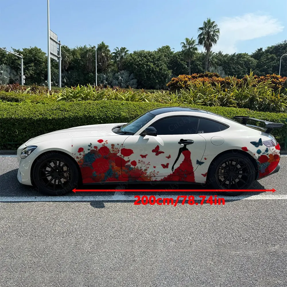 2pcs Flower Dance And Butterfly, Durable, Fade-resistant, Enhance Vehicle Aesthetics With Bold Artistic Design Car Vinyl Wraps