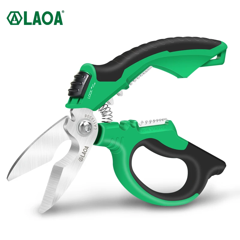 LAOA Electrician Scissors 8 Inch Heavy Duty Curved Shears with Labor-saving Springs Cutting Wire Cable Stripping Crimping Tools