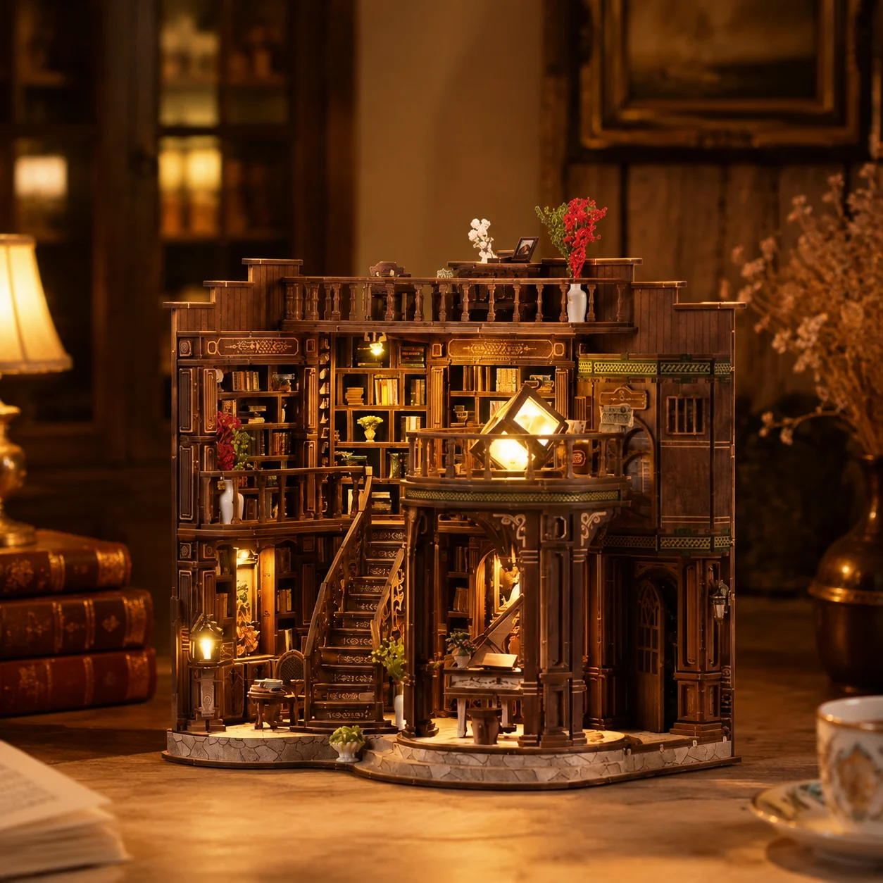 DIY Detective Agency Miniature Book Nook Kit 3D Wooden Puzzle House, Creative Bookshelf Insert Decor Model Gift for Puzzle Lover