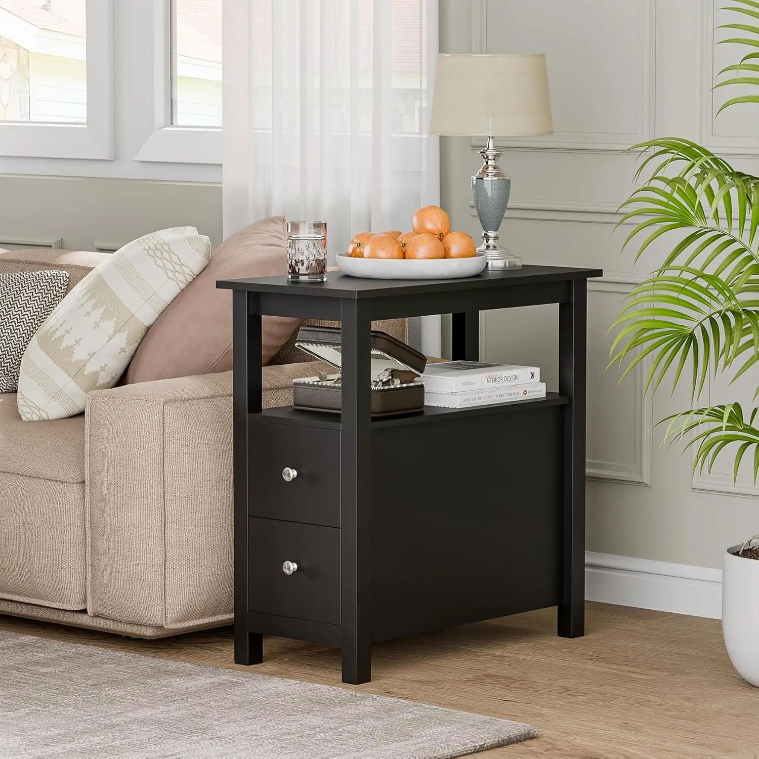 Zeny Narrow End Table Set Of 2 Side Table With Drawer And Open Shelf Sofa Table For Living Room Bedroom, Small Table For