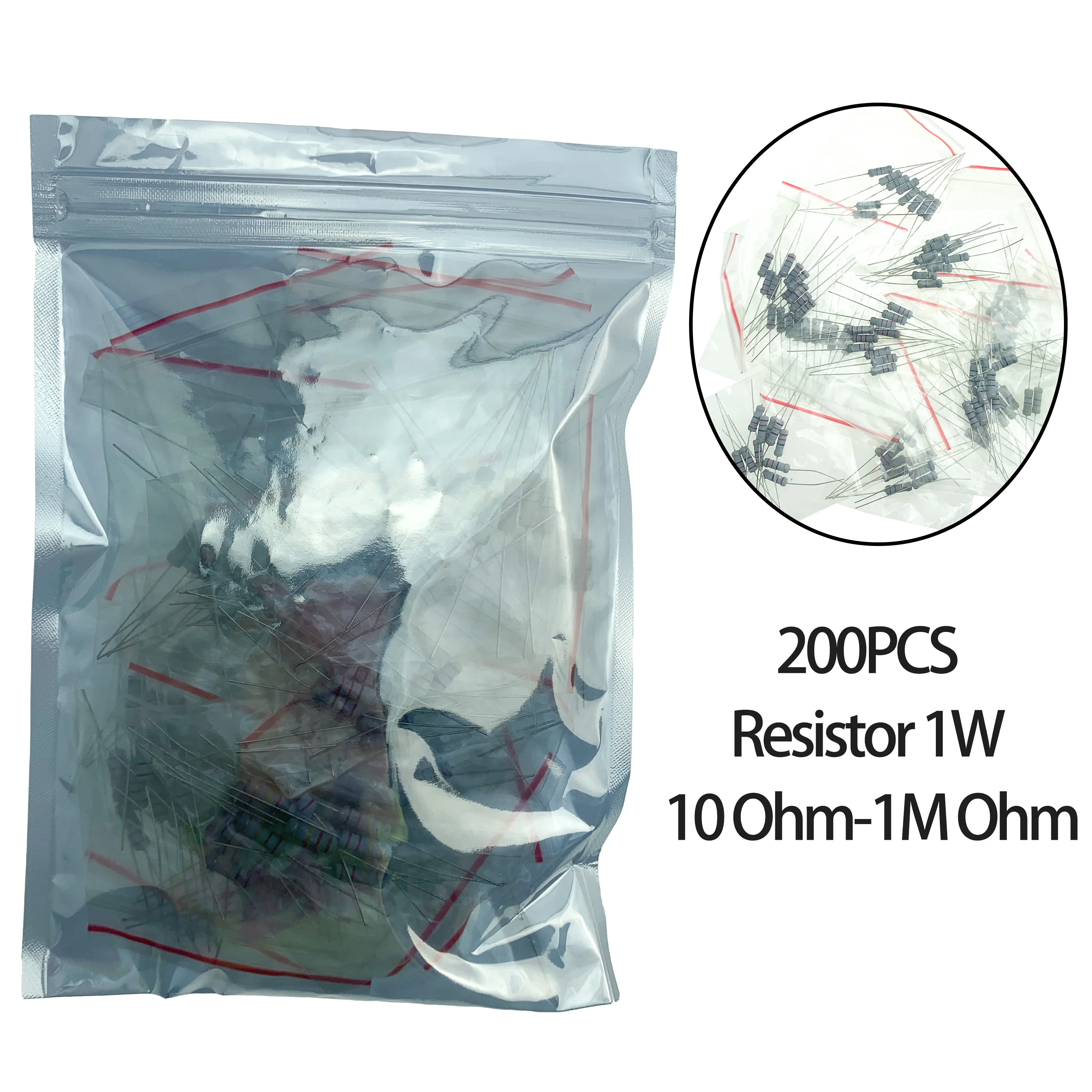 

200Pcs 10 Ohm-1M Ohm Resistor, 1W 5% Tolerance Metal Film Resistance 22R 220R 1K 2.2K 4.7K 10K 22K 47K 100K 680K Ohm