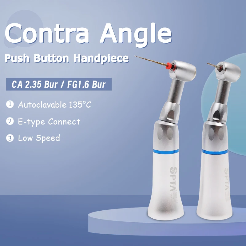 Air Turbine Handpiece Dental Low Speed Kit Dentist Tool Contra Angle FG1.6 CA2.35 Bur Type E-type Push button 1:1 External Water