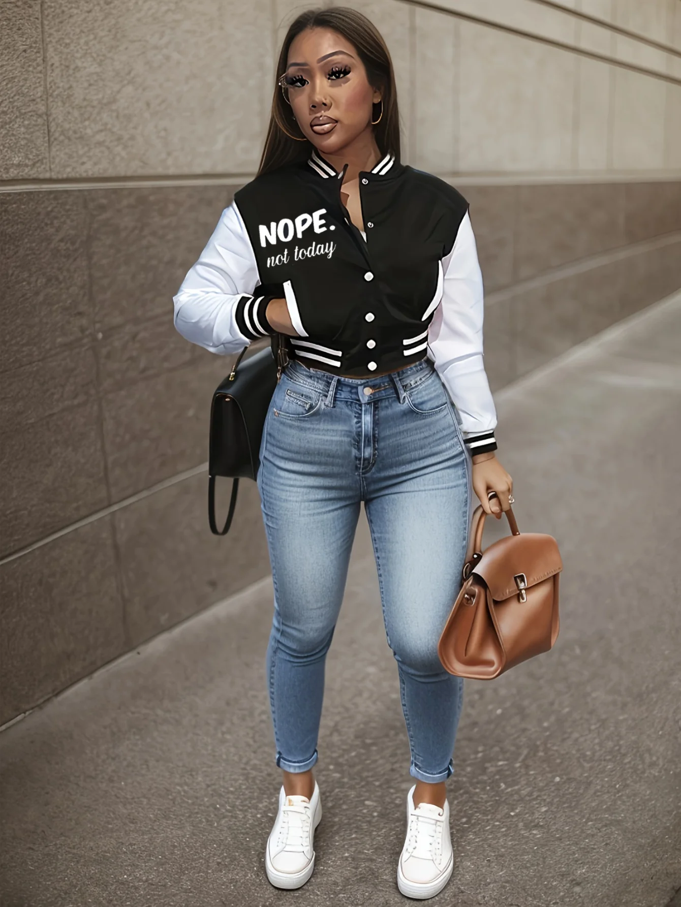 2026 Autumn European and American Women's Color Blocked Jacket Single Breasted Printed Baseball Jacket Sports Jacket