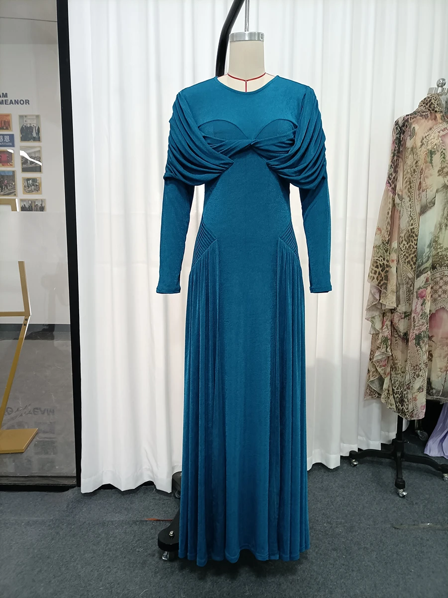 solid blue dresses for women Elegant A-Line Dress Women, O-Neck, Long Sleeve, Slim Fit Glitter Stars Navy Tulle