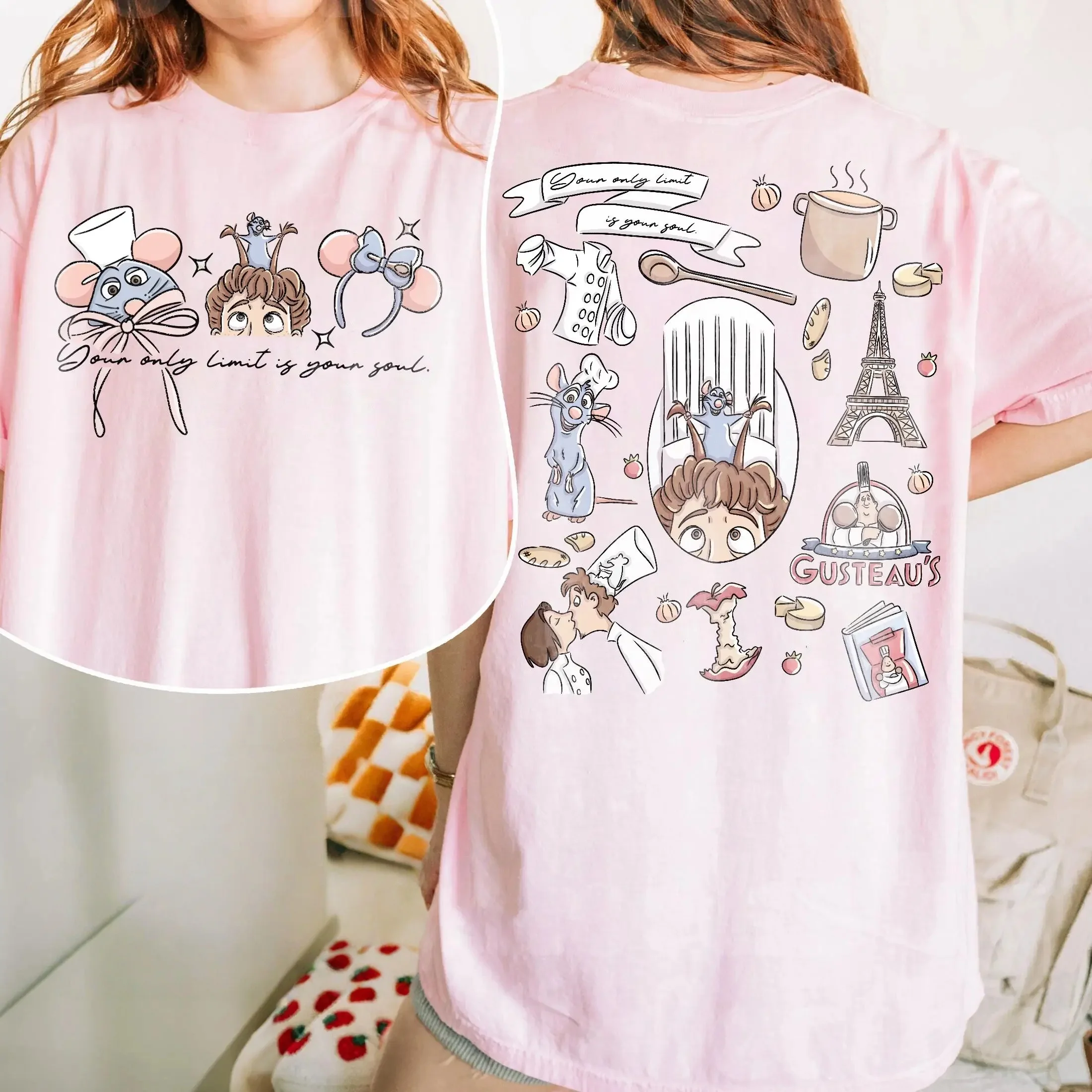 Adult and Children's Ratatouille Double-sided Cartoon Print Pure Cotton T-shirt, A Must-have for Childhood Food Animation Fans