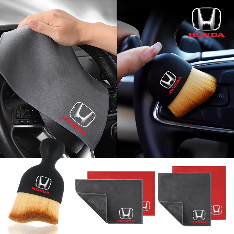 Car Interior Cleaning Soft Brush With Car Wash Towel Microfiber Cleaning Rag Cloth For Honda Civic Fit Jazz Accord Pilot CRV CRX