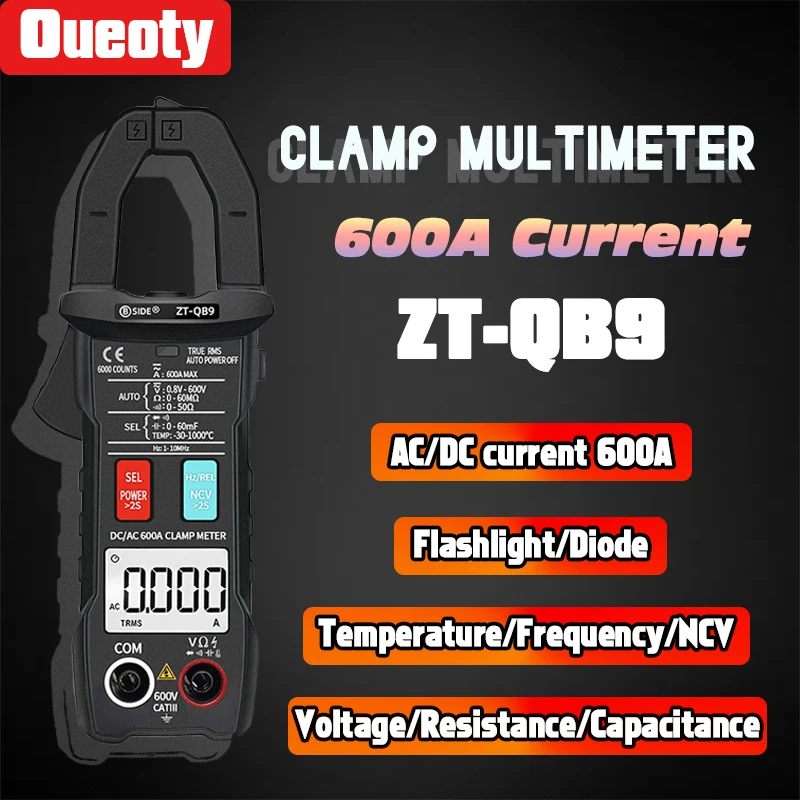 BSIDE ZT-QB9 Clamp Digital Multimeter T-RMS Clamp Voltage Meter Ammeter Capacitor Voltage NCV Hz Tester medidores de tensão