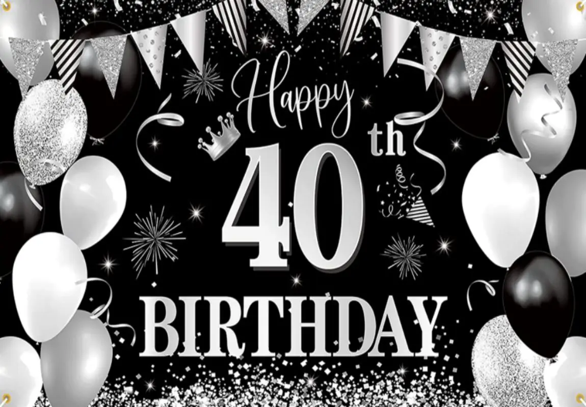 40th Birthday Banner Background 40th Birthday Decoration Black Silver Photo Backdrop 40th Birthday Party for Men and Women