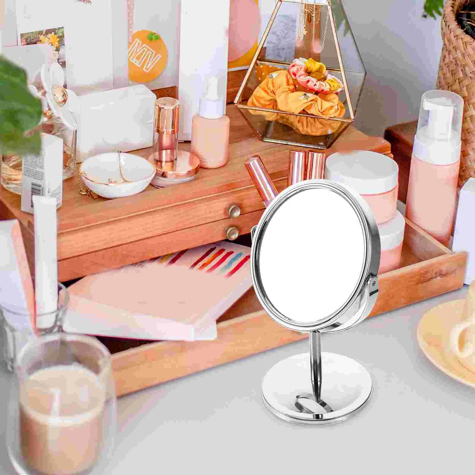 Makeup Mirror Desktop Vanity Double-sided Rotating Round Classic 4 Inches Silver 360 for Haircuts Men Man