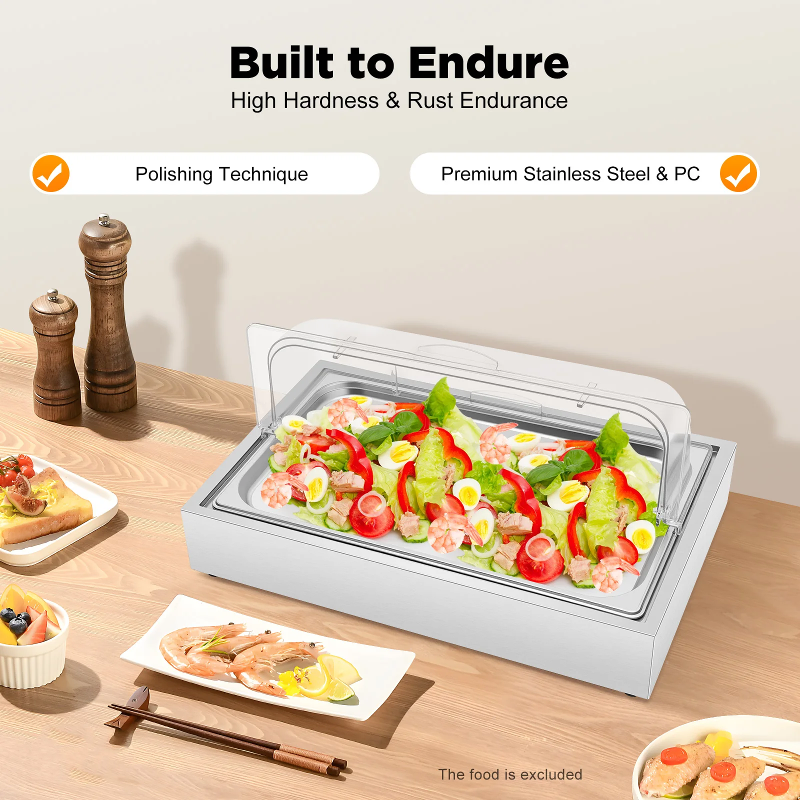 

6L Ice Food Serving Tray with Reusable Ice Box, Stainless Steel Buffet Chiller Platter for Salad Sushi Seafood Party
