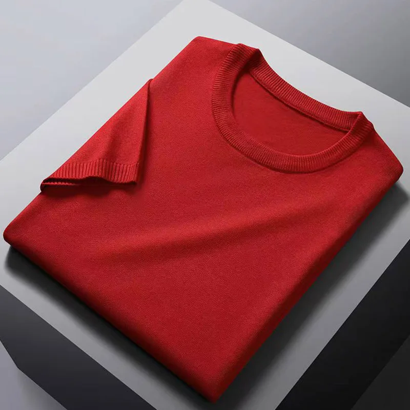 Men\'s  Superfine Merino Wool T Shirt Tops Knitted O-neck Breathable Thin Cashmer Short Sleeve Tee Solid Color Knitting  Jumpers