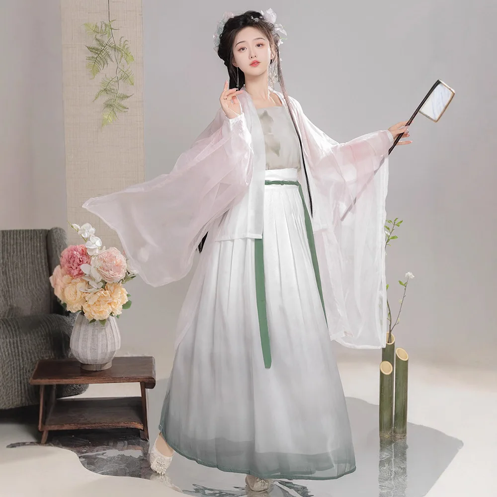 

Оригинальный костюм Song Dynas Hanfu для женщин, повседневная одежда, новинка 2025 года, ультра-элегантный топ-футляр с юбкой до талии и широкими рукавами