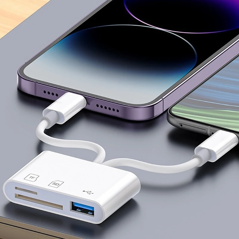 

2 In 1 OTG Card Reader Type C Lightning To SD TF Memory Card With USB Charging Port For MacBook PC Laptop IPhone Cardreader