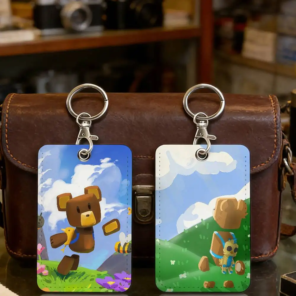 S-Super Bear Adventure Game PU Soft Leather Rectangular Key Card  Protection Cover Youth Faion Accory Card Holder