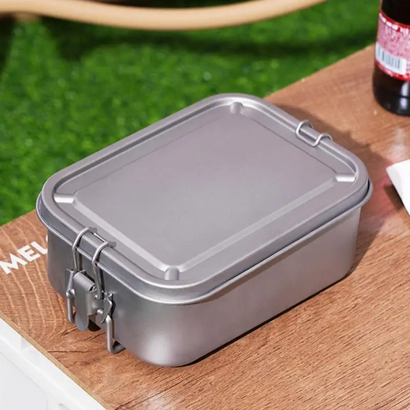 Titanium Lunch Box Metal Lunchbox Foldable Handle Box With Airtight Lid Seal Cooking Food Box Metal Leak-Resistant For Heating