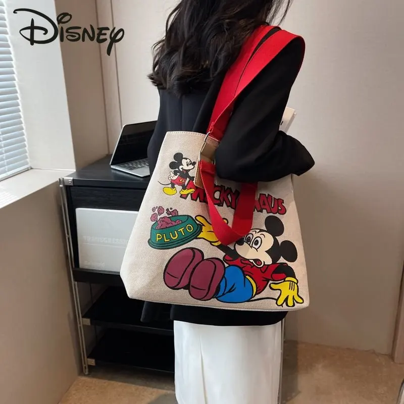 Disney-bolso de hombro de Mickey para mujer, bolsa de hombro versátil con dibujos animados, de gran capacidad, informal, de alta calidad