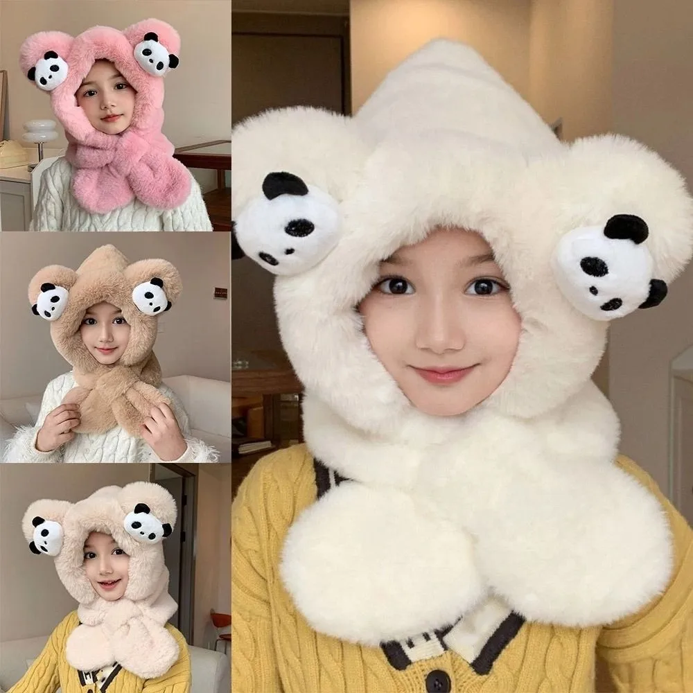 

Модная шапка из искусственного меха, комплект шарфов, теплая ветрозащитная зимняя шапка, шарф с рисунком панды, утолщенный шарф на шею