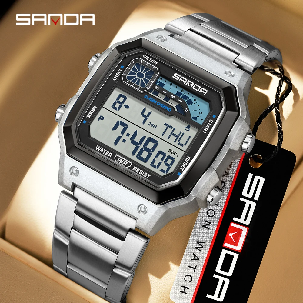 

SANDA 6196 Men's LED Sports G Style Electronic Watch Calendar Digital Wristwatches Luminous 5ATM Waterproof Alarm Clock For Men
