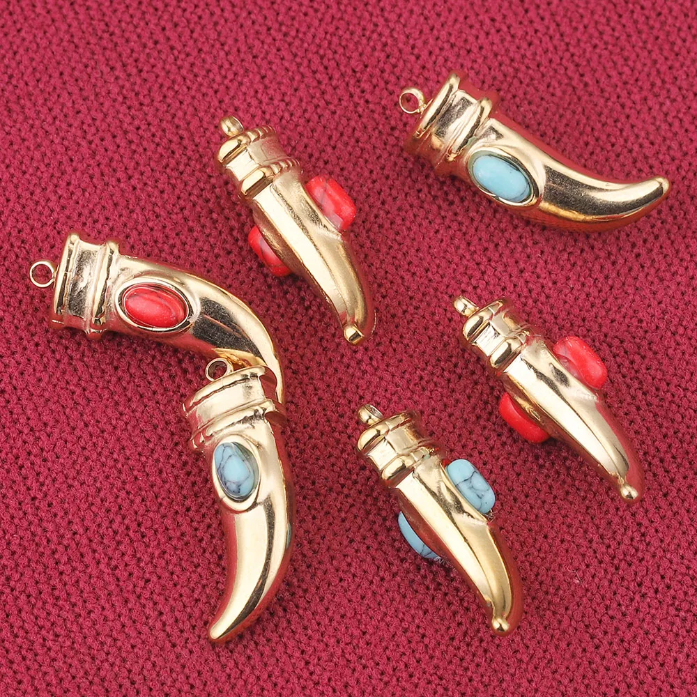 2pcs/Lot Stainless Steel Natural Stone Pepper BOHO Designer Earring Charms Pendants for DIY Necklace Jewelry Making Supplies Mix