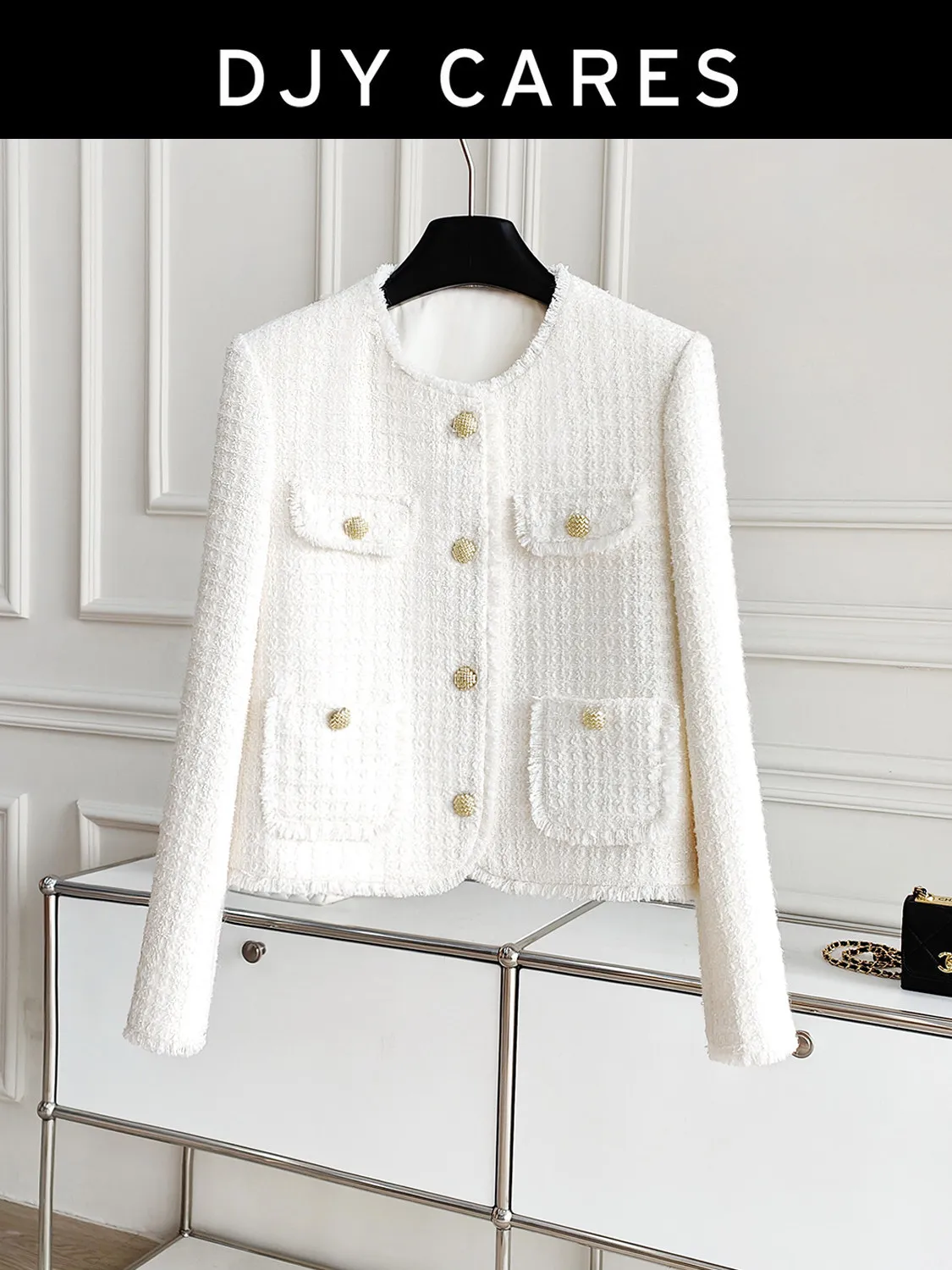 New Luxury tassel white tweed jacket with unique design top big size