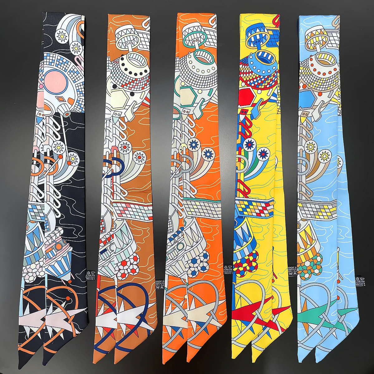 2024 Design Scarf Women Luxury Brand Silk Scarf Fashion Aerospace Warehouse Hair Headband Foulard Skinny Bag Scarves Neckerchief