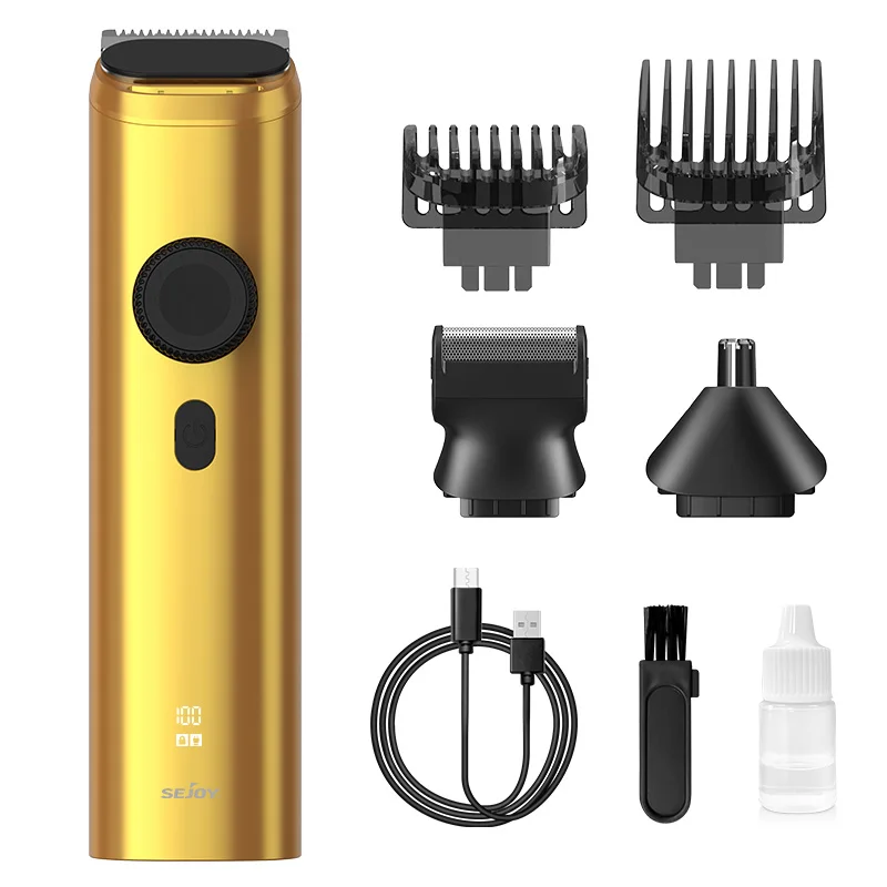 Sejoy Professional Hair Clippers LED Display Electric Beard Trimmer Cordless Men's Grooming Kit Rechargeable Nose Trimmer Gold