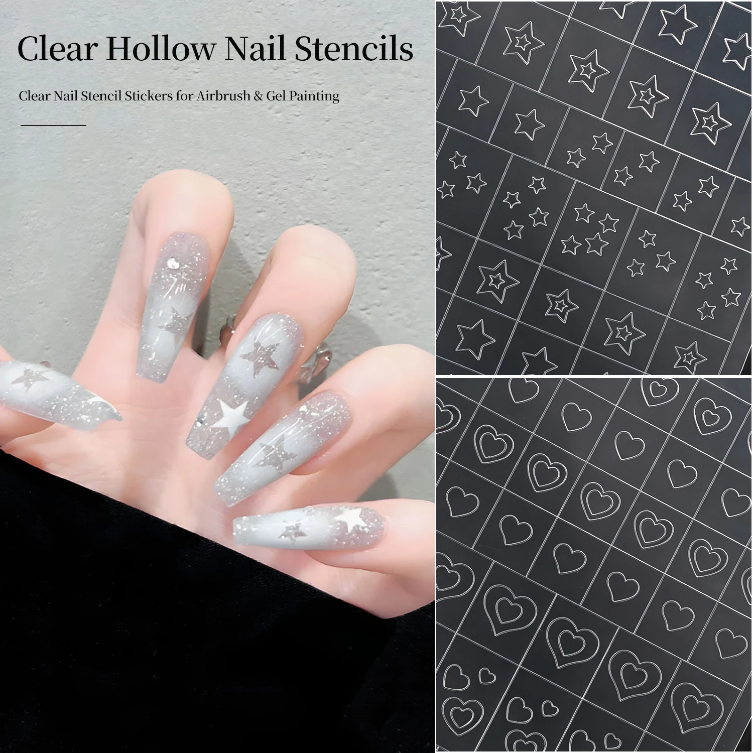 1Pcs Hollow Airbrush Nail Stencils Sticker Spray Painted French Line Butterfly Star Flower Bow Decal Manicure Auxiliary Template