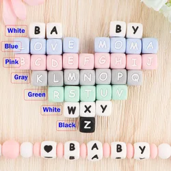 10Pcs 12mm English Multicolor Alphabet Silicone Letters Beads DIY Personalized Name Necklace Pacifier Chain Baby Chewing Beads