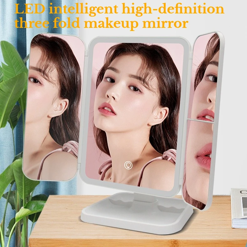 Intelligent Charging High-definition Makeup Mirror Home Decoration Mirror LED Three Fold Rotating Fill Mirror