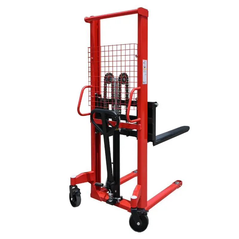 Portable Hand Operated Hydraulic Stacker 2Ton Cargo Handling Vehicle C Channel Steel Lift Cart With Hydraulic Cylinder