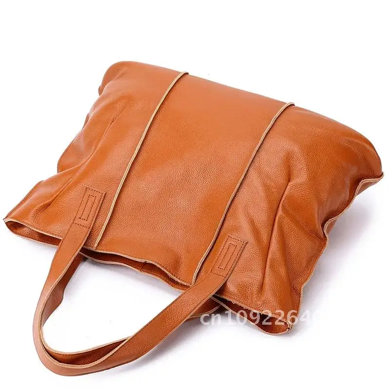 

100% Genuine Leather Handbags Large Capacity Women Travel Bag Hobos Brown Shopping Quality Shoulder Tote Bags High Purse Retro