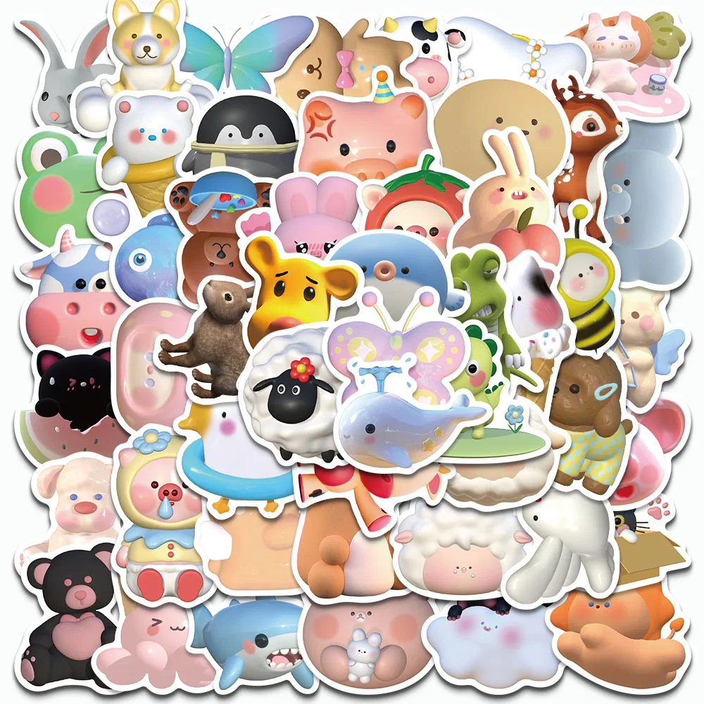 52PCS Cartoon 3D Animals Stickers Cute Decals For Luggage Laptop IPad Cup Skateboard Journal Gift DIY Waterproof Stickers