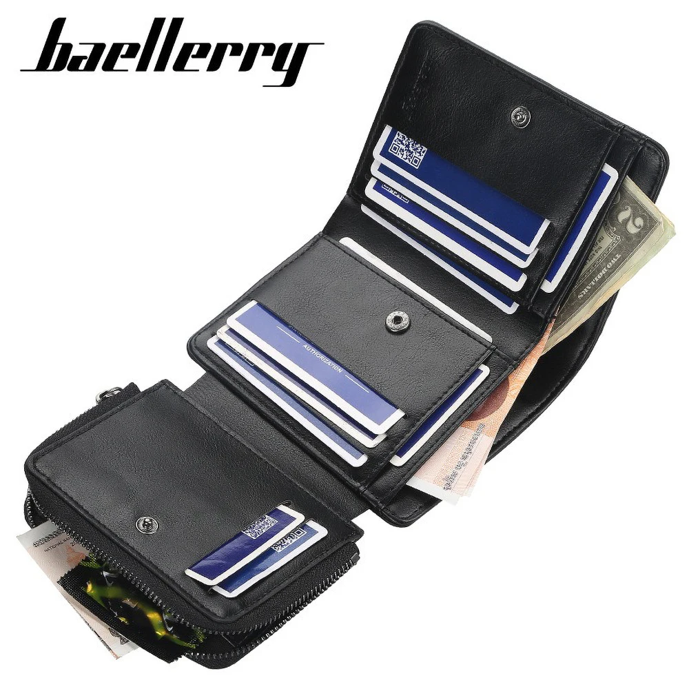 Baellerry Cartera corta para hombre de piel sintética personalizada con bloqueo RfID en relieve bolsillo frontal regalo