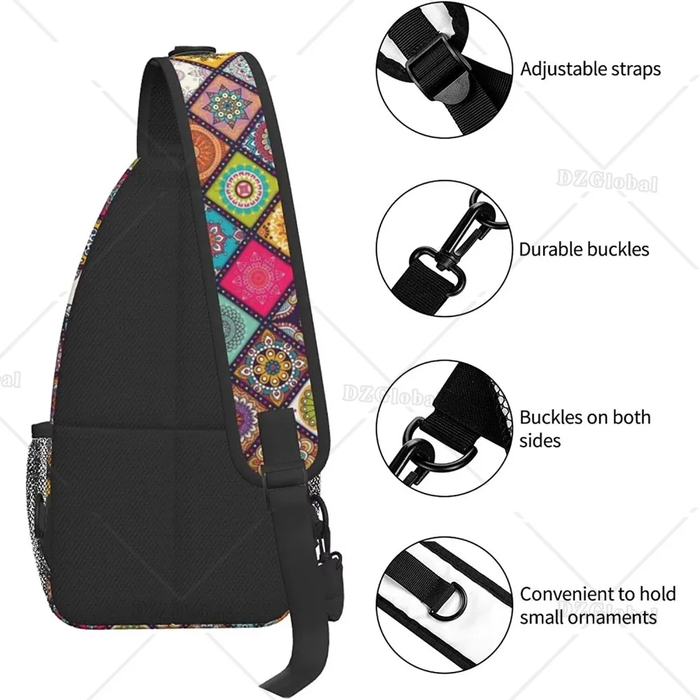 Boho Ethnic Pattern Sling Bag Chest Crossbody Backpack Travel Hiking Daypack for Unisex Lightweight Shoulder Bags