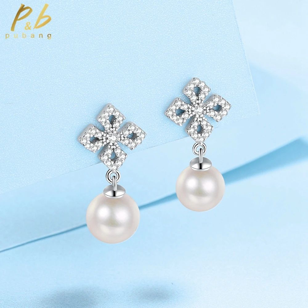 

PuBang Fine Jewelry 925 Sterling Silver GRA Moissanite Diamond Pearl Stud Earrings for Women Engagement Party Gift Free Shipping