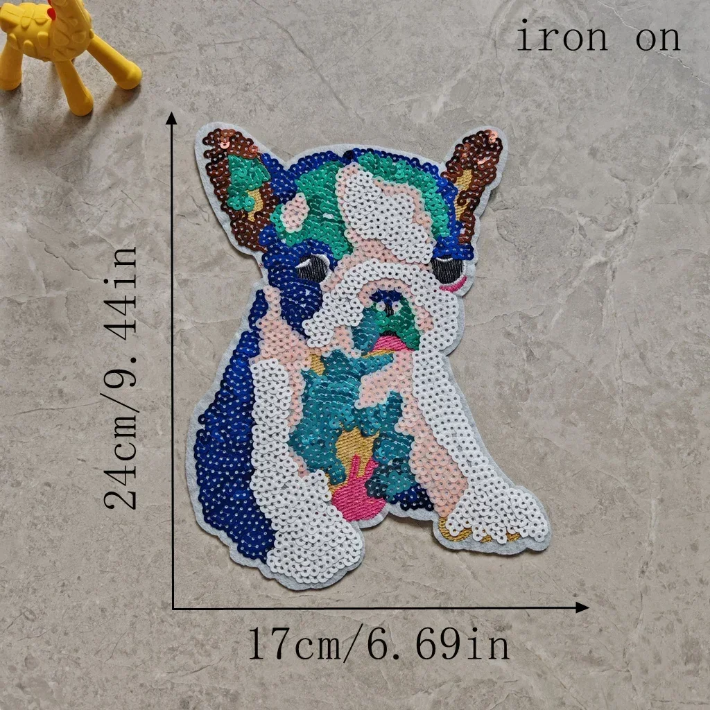 sequence dog patches iron on Sequined COLORFUL BADGE Embroidery Patch Clothing Accessories Cloth Sticker animal patches