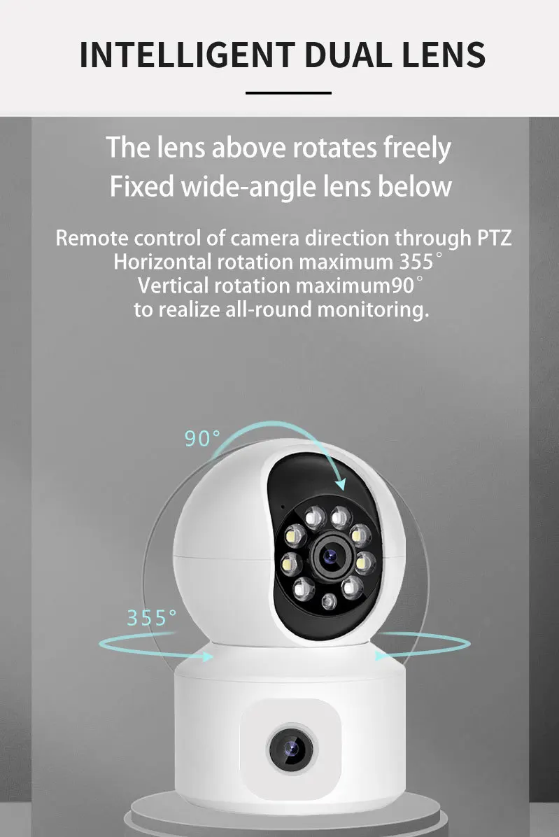 4MP iCsee APP Bluetooth Pair Dual Lens Video Linkage Full Color IP Camera AI Humanoid Detection Home Security CCTV Baby Monitor
