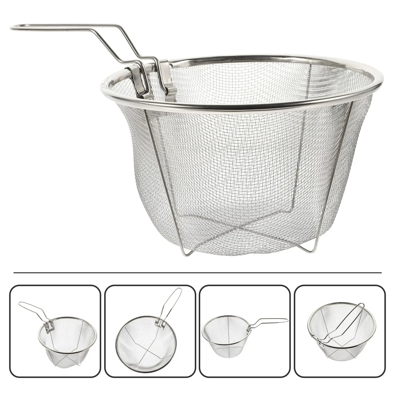 Frying Basket Stainless Steel Strainer Multi-purpose Tool for Potatoes Fine Mesh Easy Use Prevent Scald Oil Drain