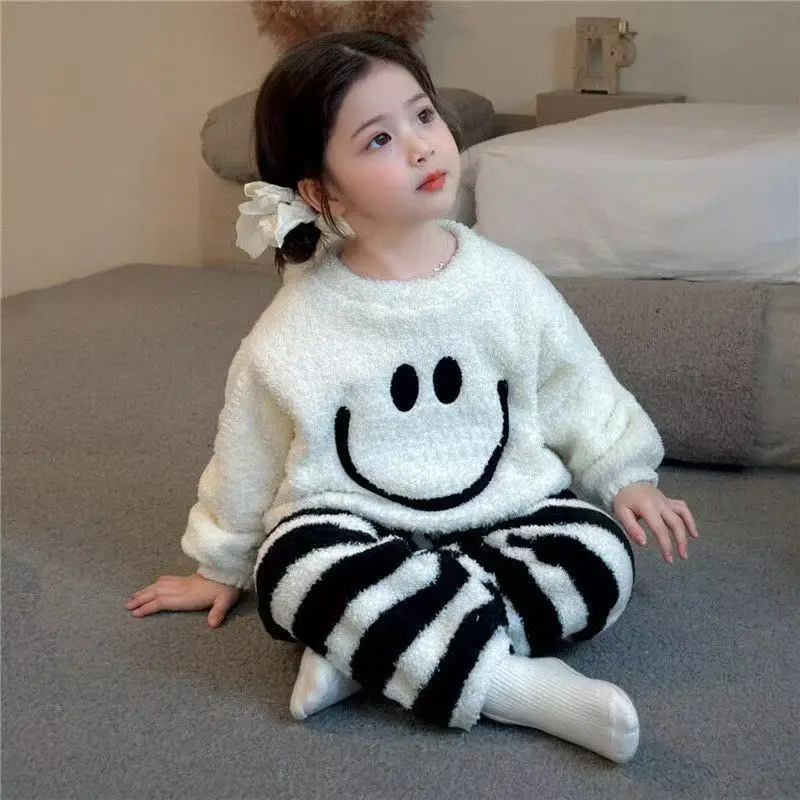 

Girls Flannel Pajama Set, Coral Fleece Loungewear for Toddlers & Kids Winter Sleepwear