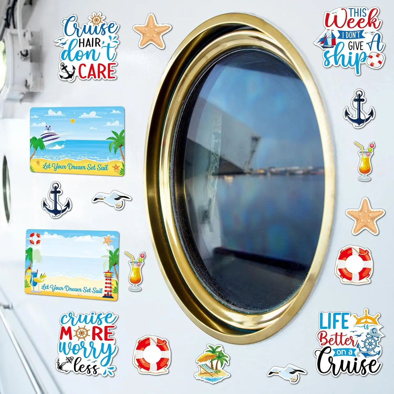 12 Pcs Cruise Door Magnets Decorations Set Large Magnetic Dry Erase Board with Marker Sea Navigation Ship Magnets Stickers Ancho